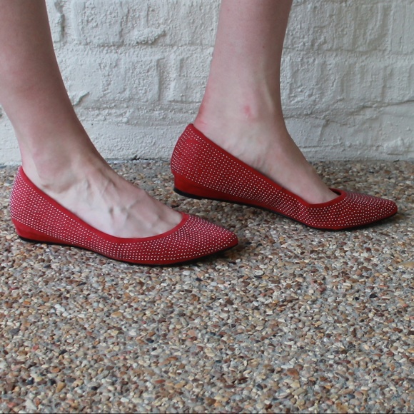 Red Studded Flats - Picture 2 of 5